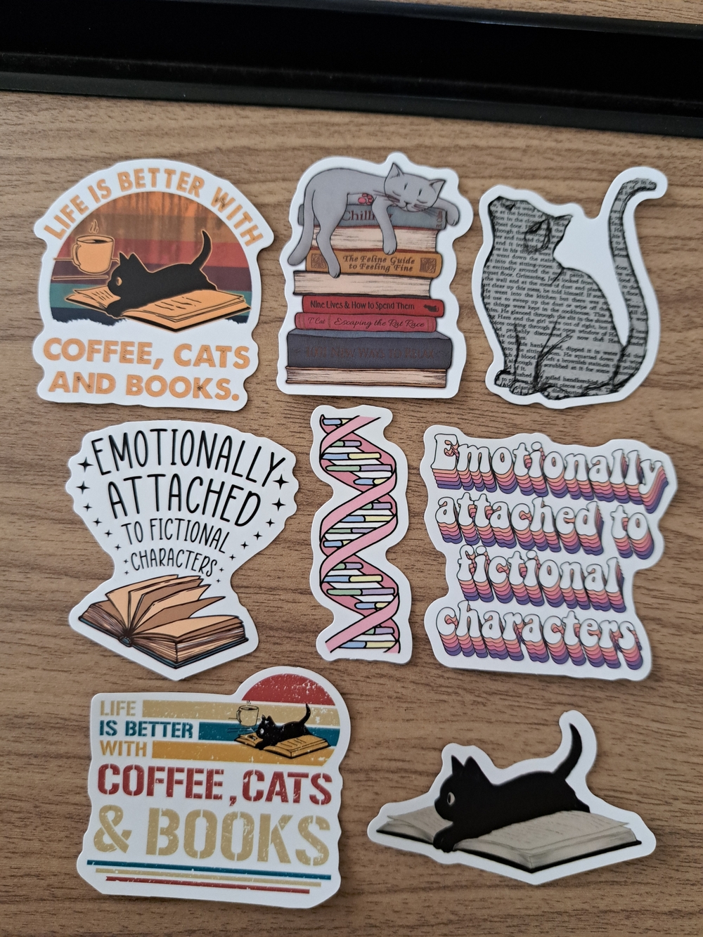 Bookish Stickers: Book, Cat, Coffee Designs